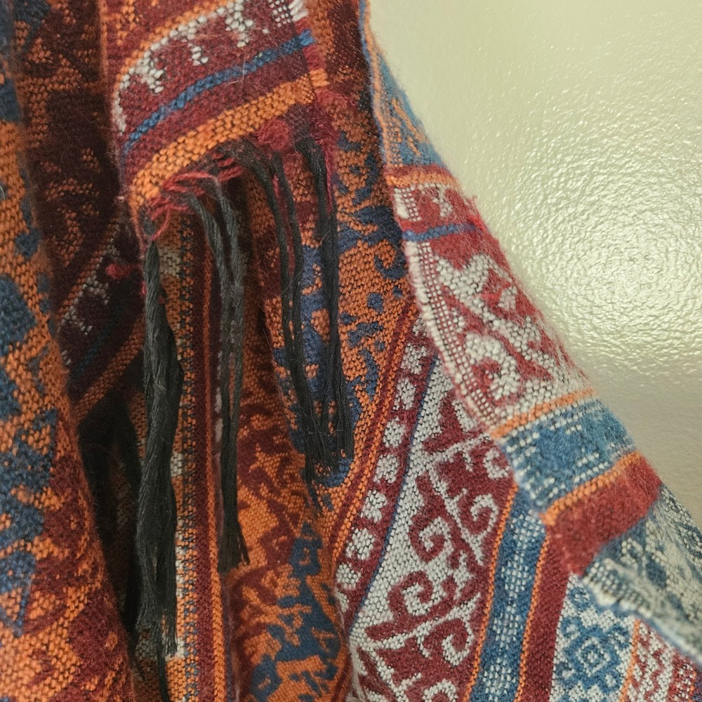 Sacred Threads Woven Boho Tribal Scarf Wrap Rust Teal Maroon - Picture 8 of 11